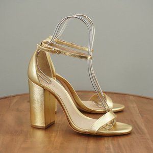 Schutz Womens Cadey Lee Block Heeled Sandals Size 9.5 B Gold Metallic Leather